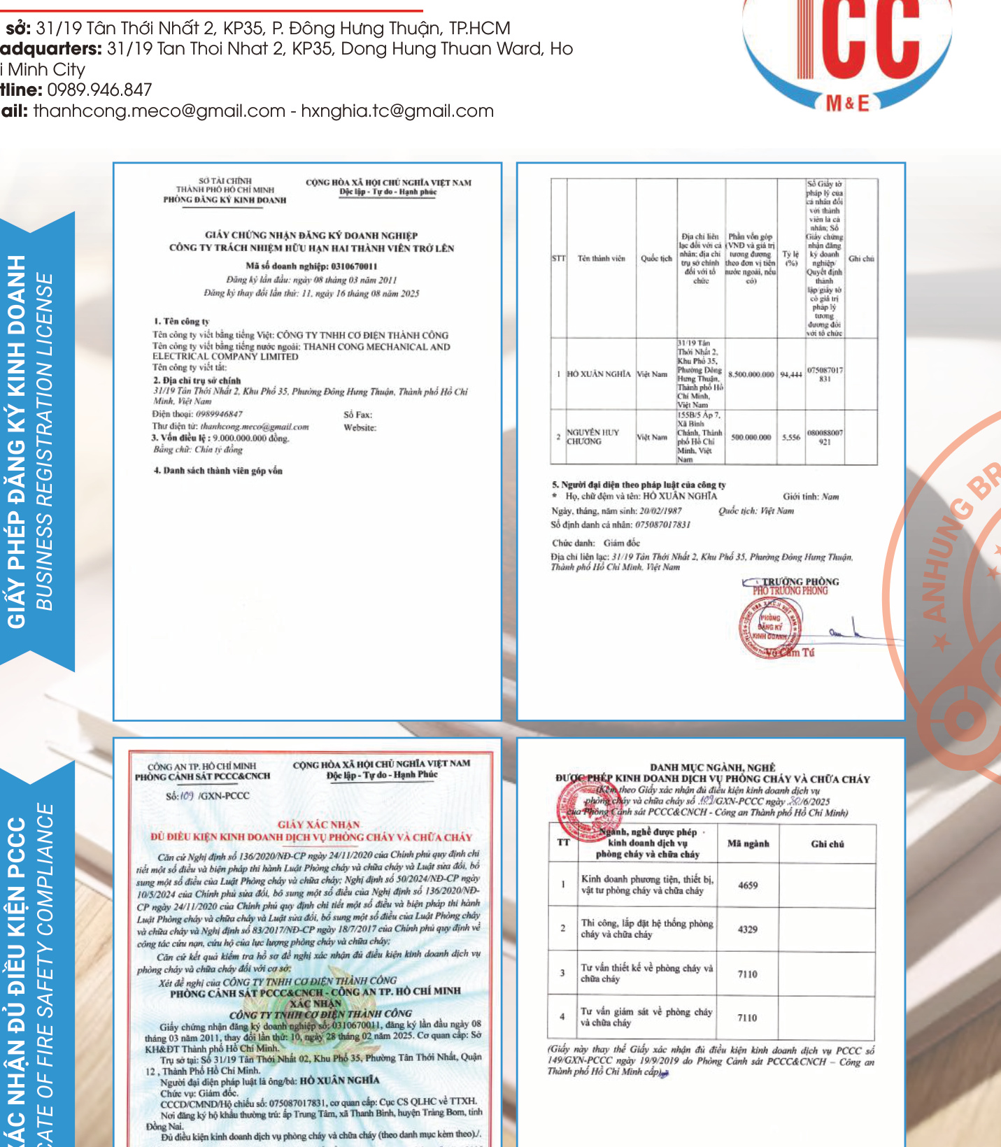 Hồ sơ pháp lý Giấy phép ĐKKD và Giấy xác nhận PCCC Thành Công